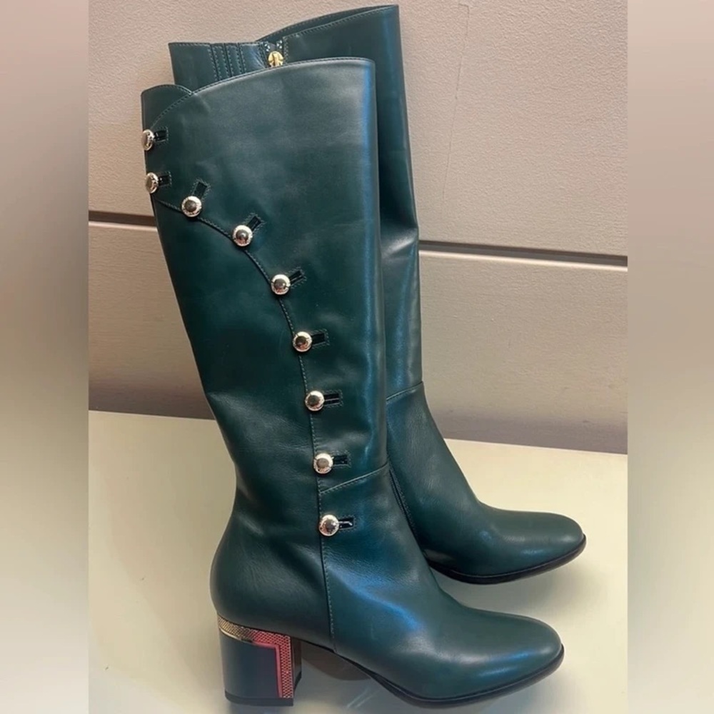 Chic Teal Knee-High Heeled Boots